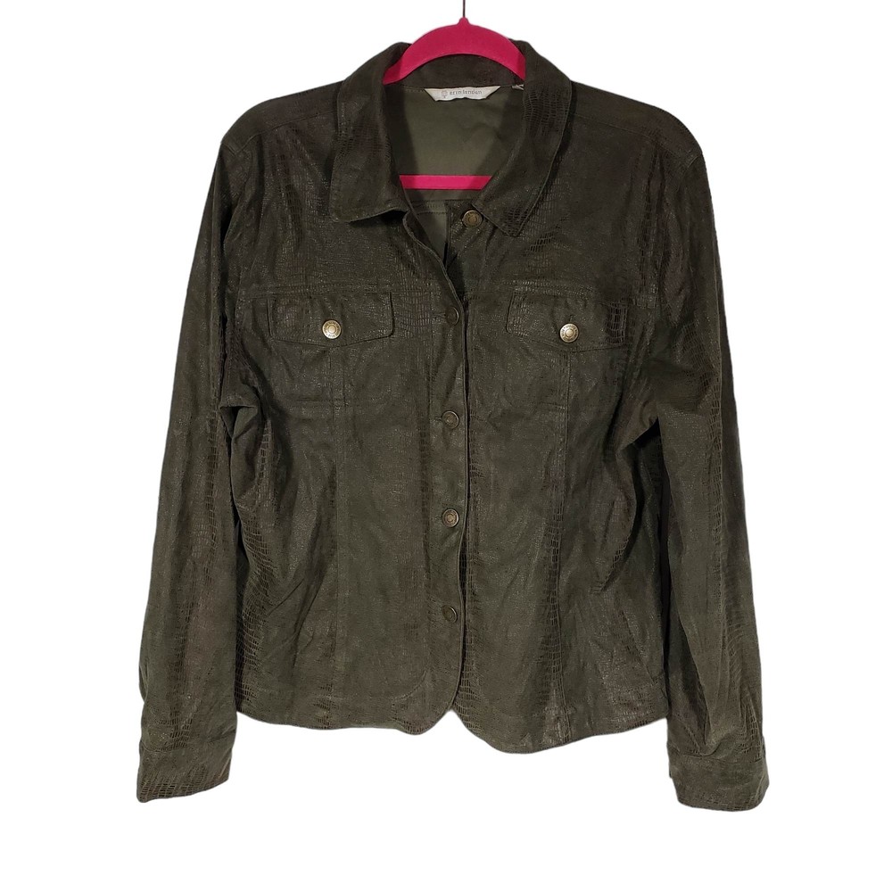 Erin London Large Faux Snakeskin Olive Green Lightweight Polyester Jacket